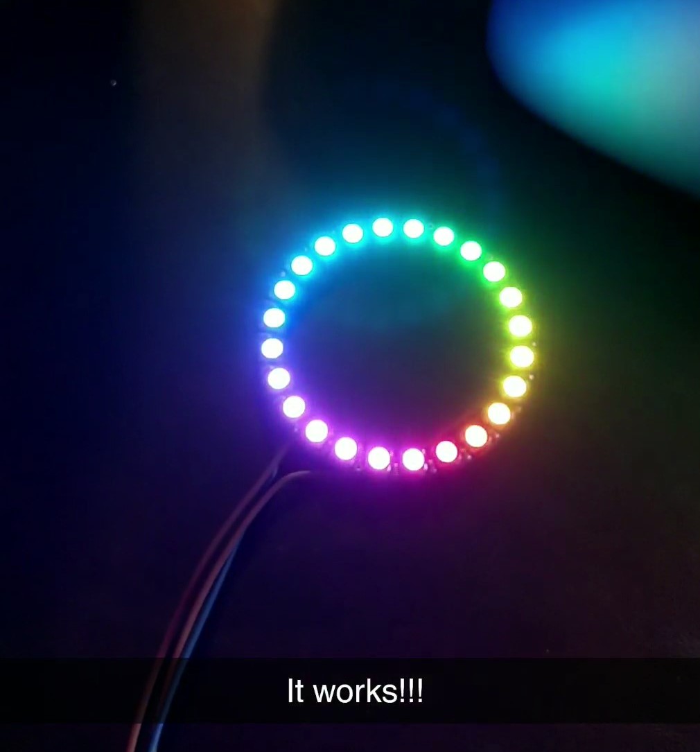 A picture showing a ring of LEDs lit up in a rainbow